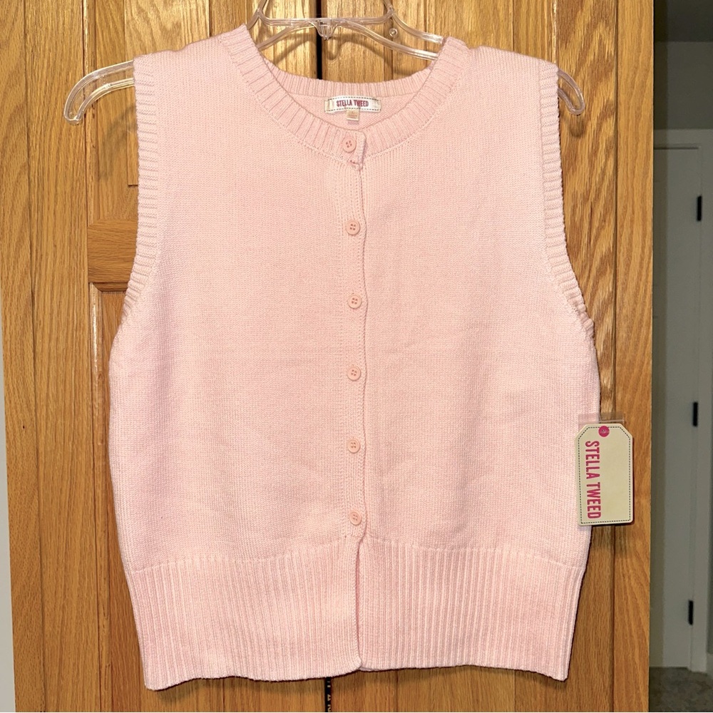 NWT Stella Tweed Pink Women's Sweater Vest size L - Picture 1 of 6